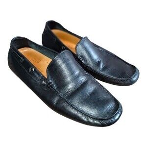 Otisopse Mens Black Leather Moc Toe Low Top Slip On Loafers Shoes Size EUR 40